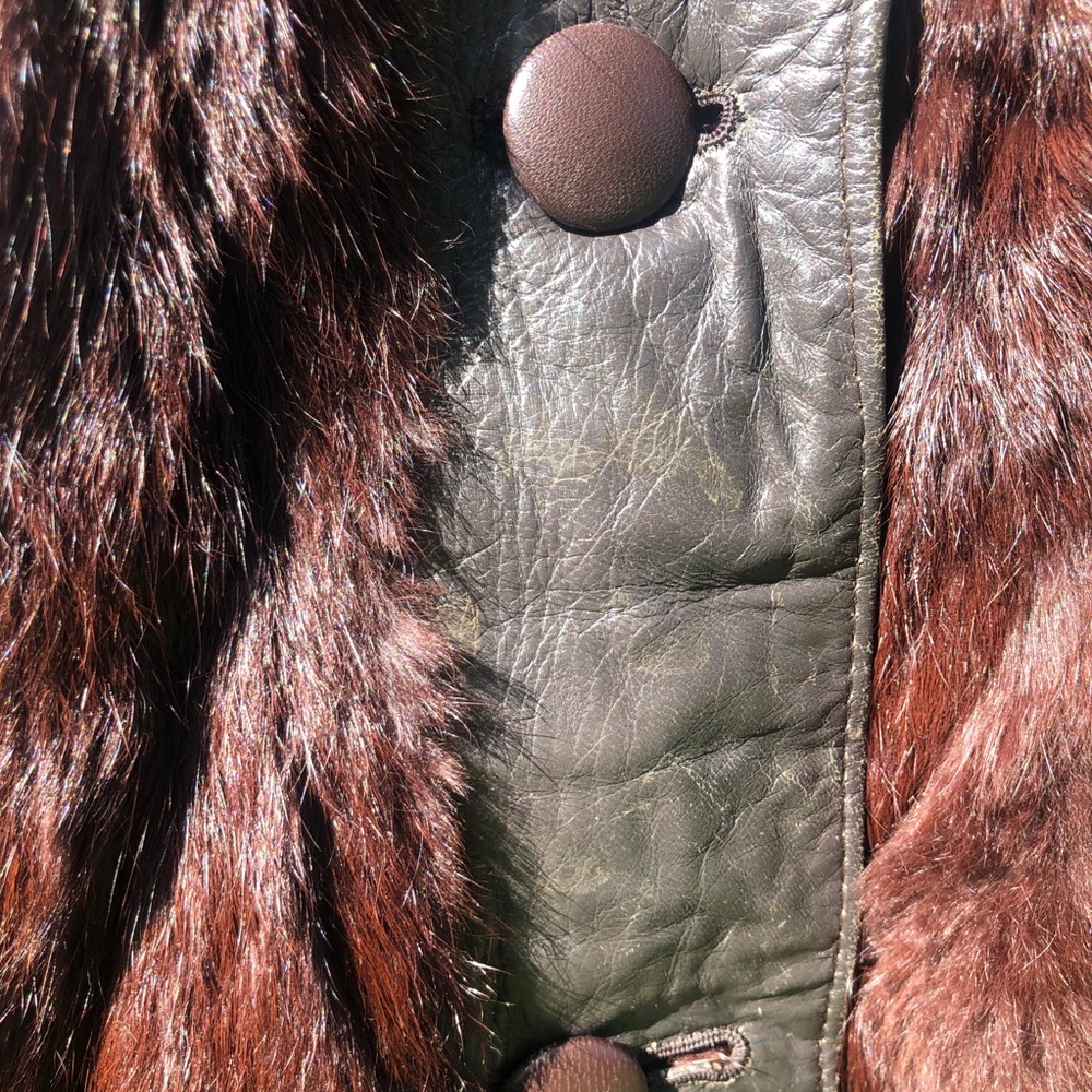 Vintage Reddish Brown Mink Fur & Leather Long Coat - Picture 8 of 14